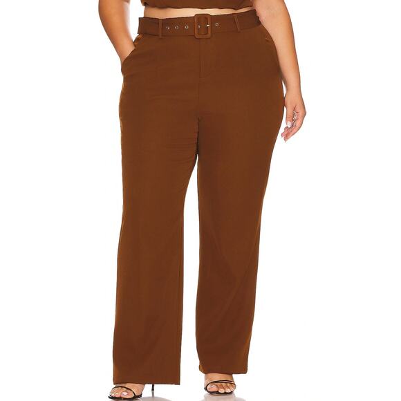 EUC Remi x Revolve Danielle Belted Pants Brown 1X High Waist Wide Leg Trousers - Picture 4 of 15